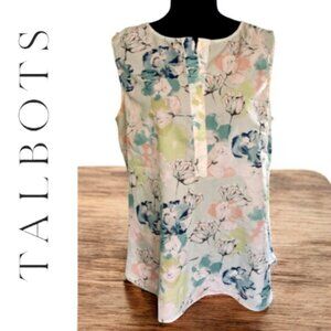 Talbots 6P Sleeveless Top Tank Floral Light Blue